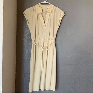 1970s Vintage smocked Cream Button Midi Dress | Cottagecore Minimal Style S/M